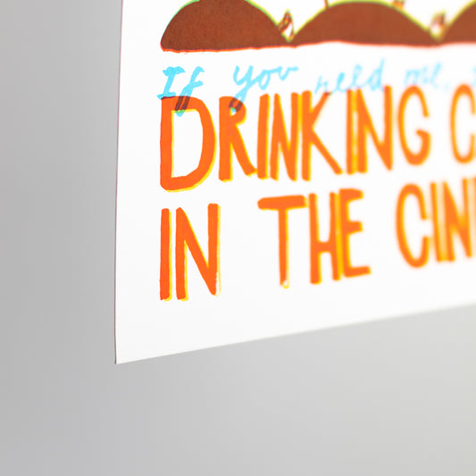 'Drinking Cans in the Cinema' Screen Print