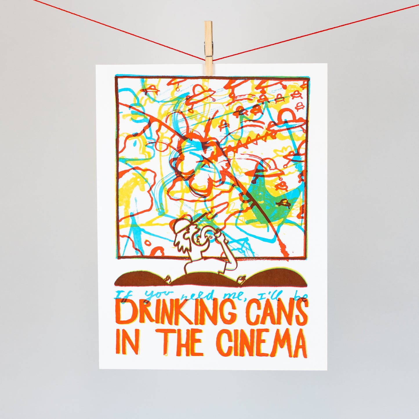 'Drinking Cans in the Cinema' Screen Print